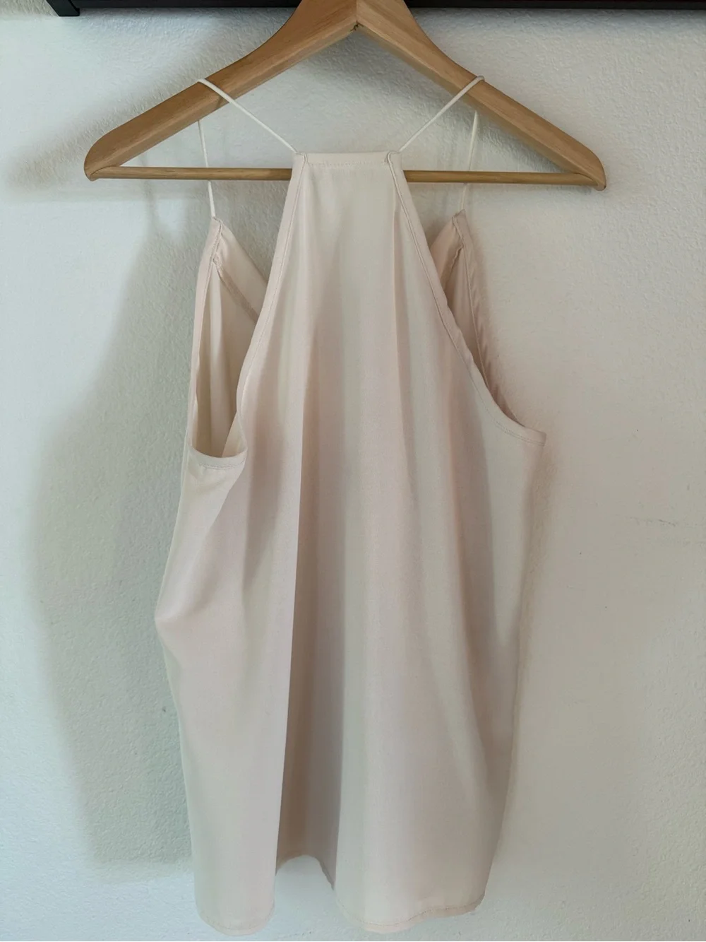 V-Neck Spaghetti Strap Razorback Camisole Tank Top, Beige, Size L - Picture 3 of 8